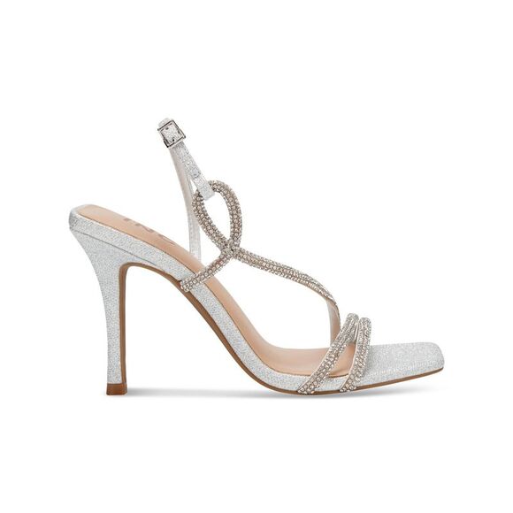 INC Womens Silver Embellished Kira Square Toe Stiletto Heeled Sandal 5.5 M - Picture 2 of 4